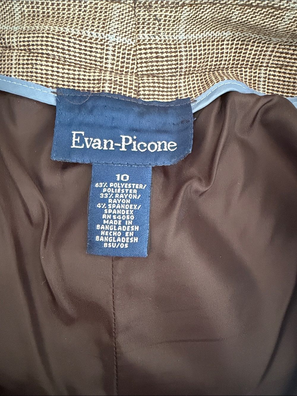 Evan-Picone Brown w/white & light blue Plaid Women’s Dress Pants-Sz 10 - Picture 5 of 5